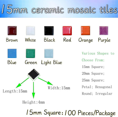 100 Pieces Ceramic Mosaic Tiles, 3/5" Square Shapes, Stained Colors, Ceramic Tiles Supplies for Crafts, Beginner Mosaic Project, Stepping Stones Decor - Mix Color