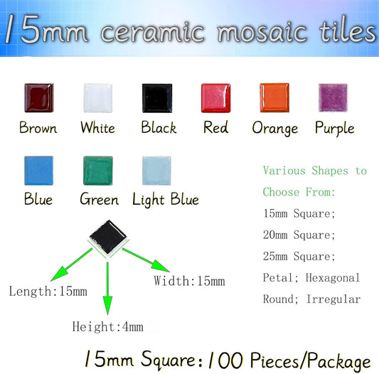 100 Pieces Ceramic Mosaic Tiles - 3/5" Square Shapes - Stained Ceramic Tiles Supplies for Crafts - Beginner Mosaic Project - Stepping Stones & Birdhouse Decor - Blue