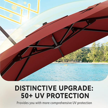 9' X 12' Cantilever Patio Umbrella with Base Included 360°Rotation Rectangular Outdoor Large Offset Umbrellas Heavy Duty Windproof for Garden Deck Pool, Red