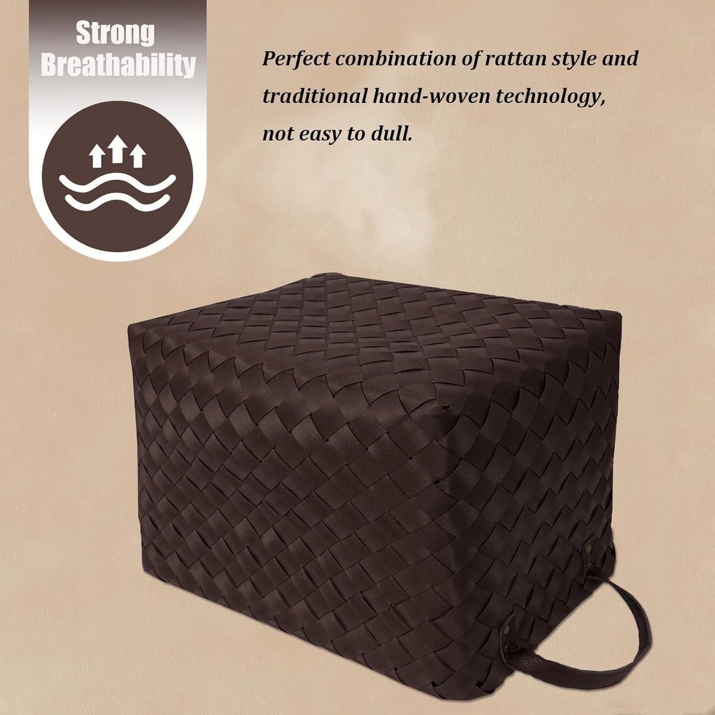 Handwoven Clothes Basket Laundry Hampers Large Wicker Storage Baskets for Shelves Blankets Closet Storage Bins Car Bedroom Bathroom Organizers and Storage Bath (Pack of 4, Espresso color)