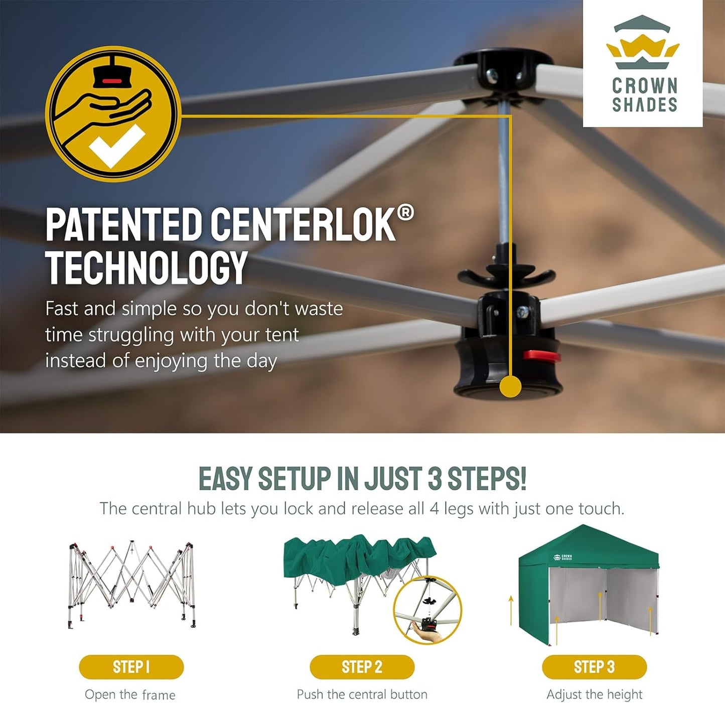 CROWN SHADES 10X10 Comercial Instant Canopy Pop Up Tent with Center Lock (10x10 with 4 Sidewalls, Forest Green)