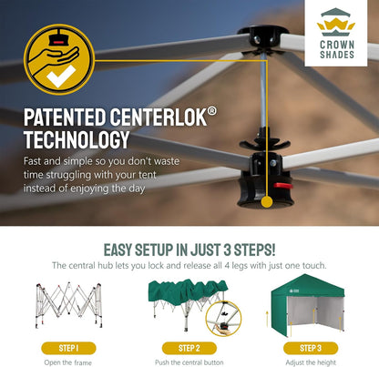 CROWN SHADES 10X10 Comercial Instant Canopy Pop Up Tent with Center Lock (10x10 with 4 Sidewalls, Forest Green)