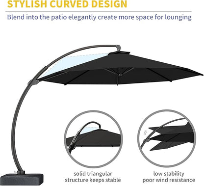 Kingdura 11ft Cantilever Patio Umbrella with Base Included, Large Round Offset Outdoor Pool Umbrella, 360° Rotation & Infinite Tilt, Heavy Duty Aluminum Frame for Deck Backyard, Black