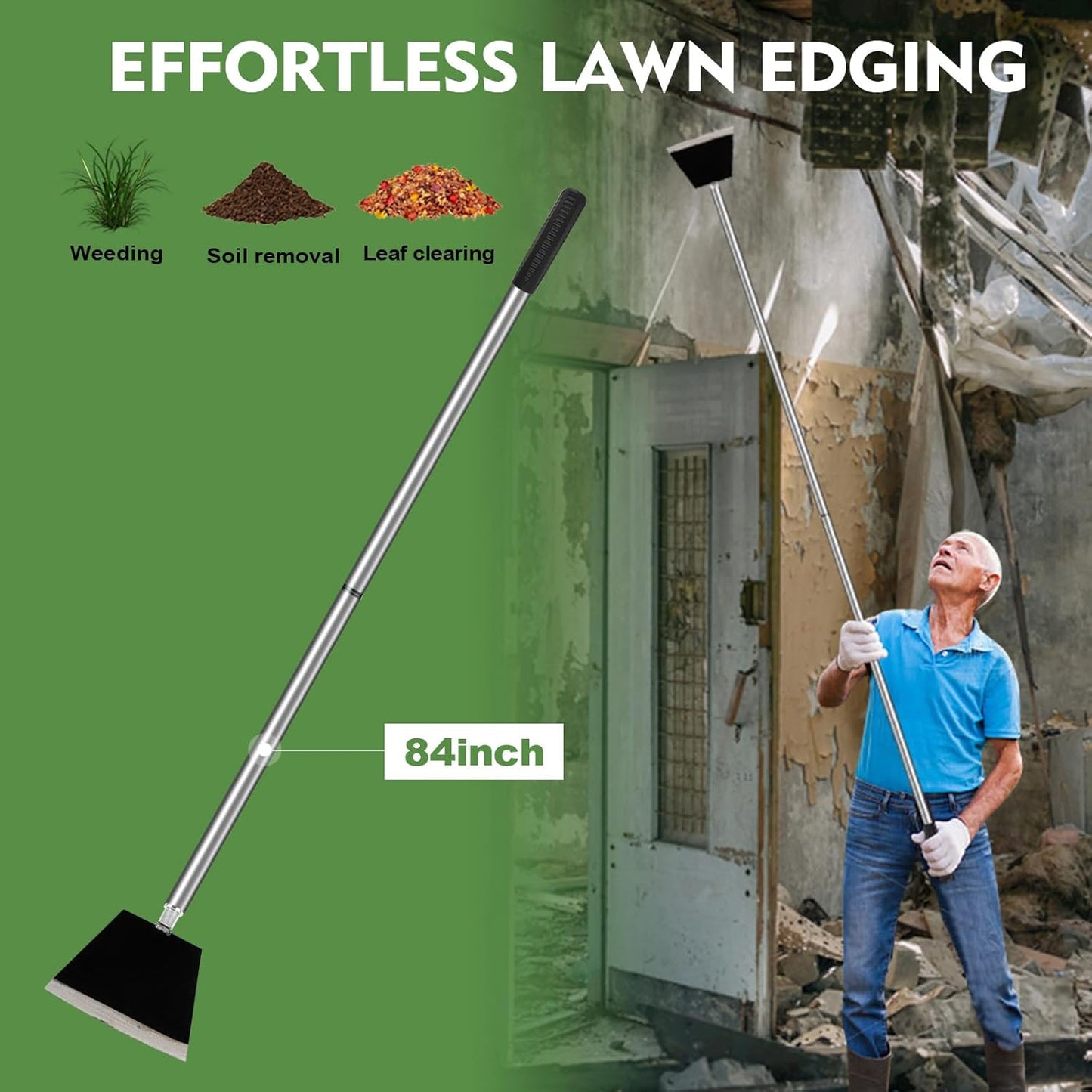 84" Garden Shovel Cleaning Floor Scraper, Weed Removal Tool, Long Handle with Heavy Duty Sharp Blade for Ice Roof Back Yard Sidewalk Grass Walls Glass Tile Painting Stripping Tools