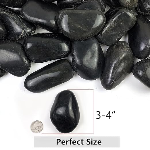 20lbs Large River Rocks for Landscaping, 3-4" Black Pebbles for Garden Design, Hand-Picked Smooth Stones for Fish Tank, Flower Pots, Indoor Water Fountains, Pathways, Backyard