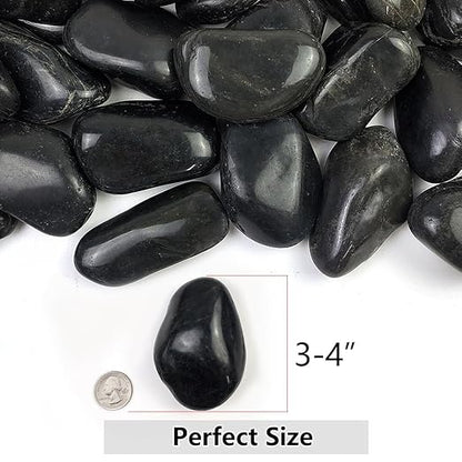 20lbs Large River Rocks for Landscaping, 3-4" Black Pebbles for Garden Design, Hand-Picked Smooth Stones for Fish Tank, Flower Pots, Indoor Water Fountains, Pathways, Backyard