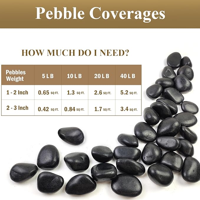20 Pounds Black Natural Decorative River Pebbles, 2-3 Inch Black Ornamental River Pebbles for Garden Landscaping, Home Décor, Outdoor Paving, Fountain Decoration.