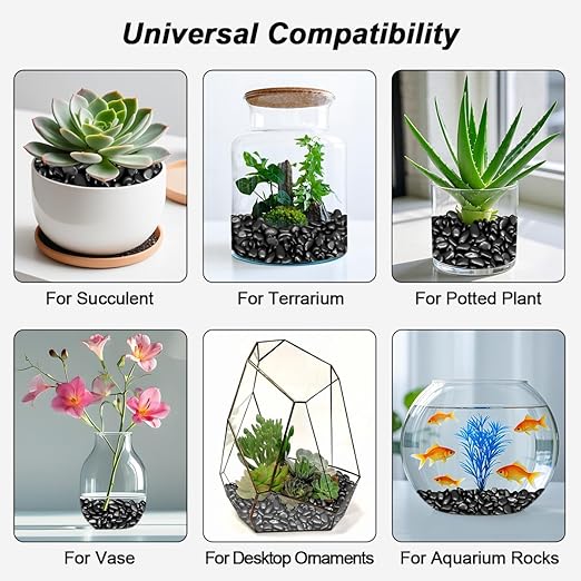 Landscaping Pebbles River Rocks Decorative Ornamental Pebbles Garden Landscaping Stones Gravel Filler for Home Decoration Flower Bed Fish Tank Plants Vases Succulents (1, Black, 1 Pound)