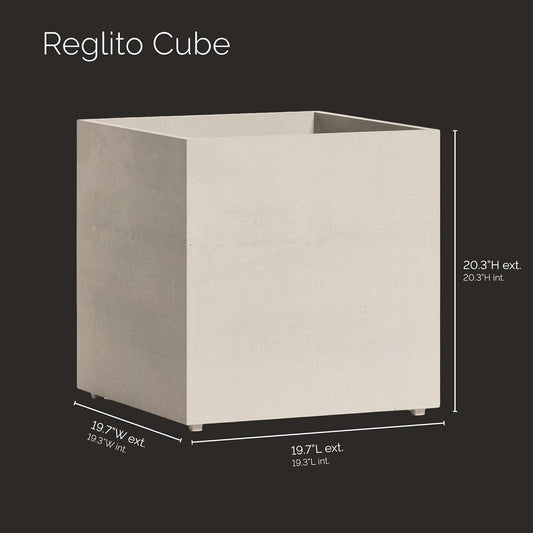 Reglito Cube Planter – Fiberglass Indoor/Outdoor and Weather-Resistant Large Planter (Sand Stone, 19.7" L x 19.7" W x 20.3" H)