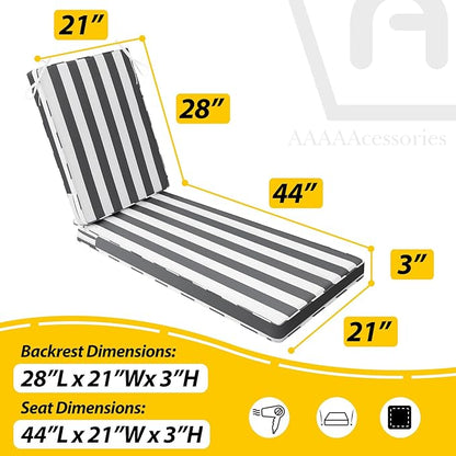 AAAAAcessories Outdoor Chaise Lounge Cushions, Waterproof, Fade-Resistant Patio Furniture Replacement Cushions, 72" x 21" x 3", Gray Cabana Stripe