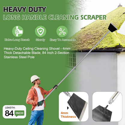 84" Garden Shovel Cleaning Floor Scraper, Weed Removal Tool, Long Handle with Heavy Duty Sharp Blade for Ice Roof Back Yard Sidewalk Grass Walls Glass Tile Painting Stripping Tools