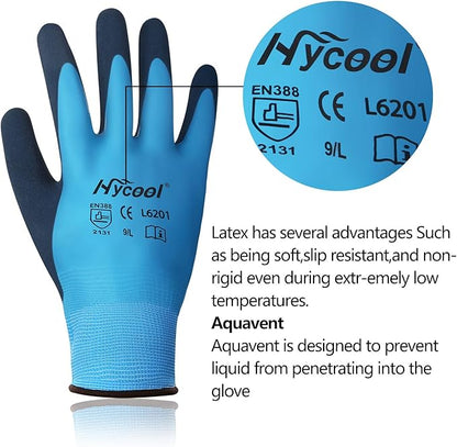 Waterproof Work Gloves for Men and Women, Hycool Thermal Insulated Freezer Rubber Coated Gloves,Super Grip L6201