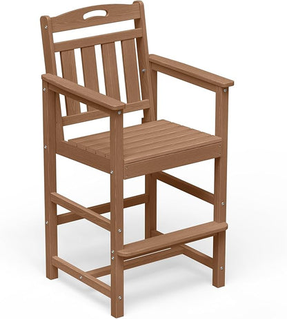 HDPE Outdoor Patio Tall Adirondack Bar Chair, All-Weather Bar Height Balcony Adirondack Stools for Bistro, Garden, Backyard, Deck | Teak