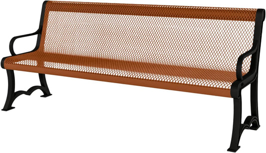 Heavy-Duty Outdoor Bench Thermoplastic Coated, Expanded Metal, Commercial-Grade Garden Bench, Made in America (Portable with Back, 4 Ft, Textured Copper)