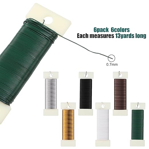 Ripeng 6 Rolls 112 Yards Floral Flexible Paddle Wire for Crafts Christmas Wreaths Tree 22 Gauge Floral Bind Wire Garland and Flower Arrangements DIY Craft(Green, Coffee, Silver, Gold, Black, White)