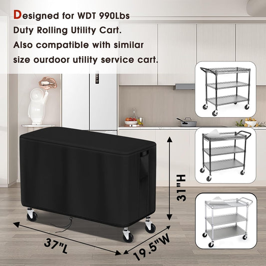 Outdoor Prep Table Cover for WDT 990Lbs 3 Tier Capacity Heavy Duty Rolling Service Utility Cart, Grill Cart Table Cover Waterproof Tool Box Covers - 37"L x 19.5"W x 31"H