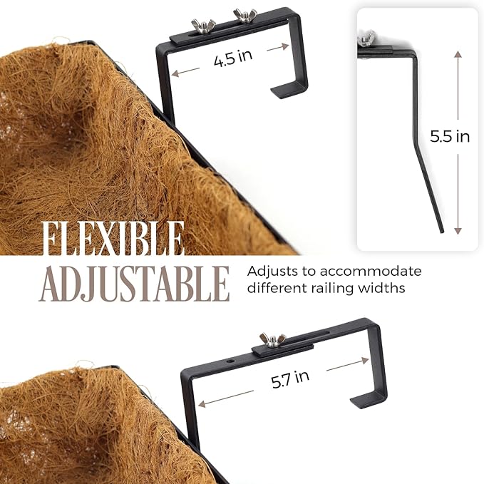 2 Pack 36IN Window Box Railing with Adjustable Brackets, Hanging Flower Planter Basket with Coco Liner for Outdoor Balcony Porch Fence Patio (Black)