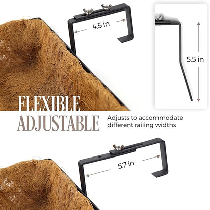 2 Pack 36IN Window Box Railing with Adjustable Brackets, Hanging Flower Planter Basket with Coco Liner for Outdoor Balcony Porch Fence Patio (Black)