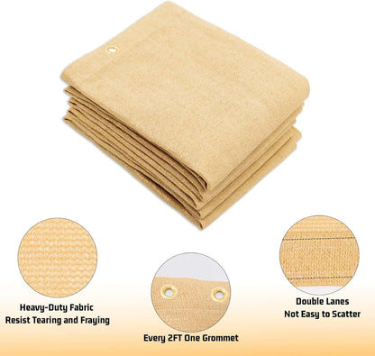 SUNNY GUARD Shade Cloth 4/6/8/10/12 FT Sun Shade Screen Fabric Shade Cover Tarp with Grommets for Pergola Backyard Garden, Sand