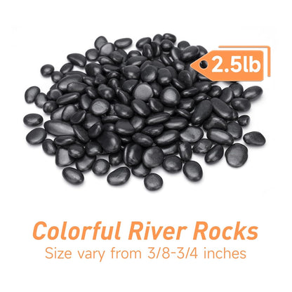 2.5 lbs Black Pebbles for Indoor Plants, Succulent, Bamboo, Vase, 3/8" Plant Rocks for Pots Indoor, Small River Rocks Decorative Pea Gravel, Highly Polished