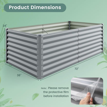 2 Pieces Raised Garden Beds, Metal Garden Planter with Open Bottom, Sprayed Plate & Thickened Corner Protectors, Outdoor Planter Box for Vegetables, Flowers & Herbs (Gray)