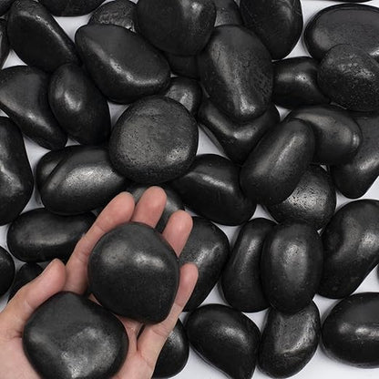 10 lbs Black River Rocks - Large Polished Black Pebbles for Plants & Garden Decorative Stones，2-3" Polished Pebbles for Landscaping, Fish Tanks, Flower Pots, Water Fountains