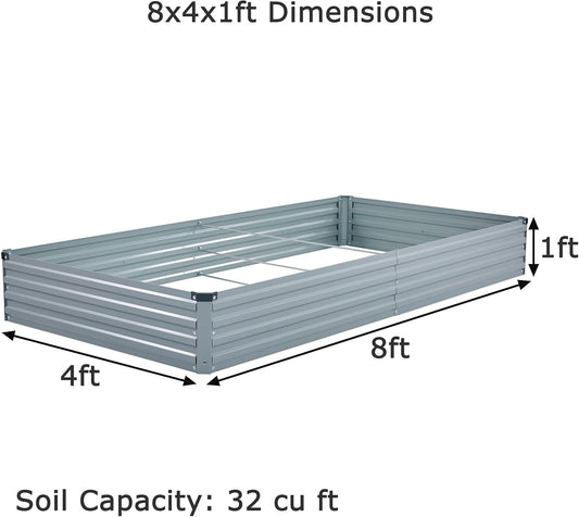 8x4x1ft(2 Pack) Galvanized Raised Garden Bed,Outdoor Planter Box Metal Patio Kit Planting Bed for Vegetables Flowers Herb,Grey