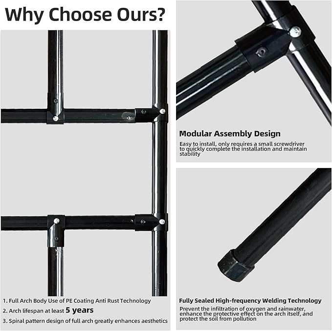 Flat Top Garden Arch Arbor Trellis, 11.81FT x 9.02FT Metal Pergola for Climbing Plants, Galvanized Steel Pipe with Plastic Coating, Decorations Pergola for Garden, Backyard, Lawn(Black)