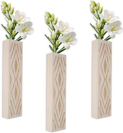 3PCS Wood Wall Planter for Indoor Plants, Wall Planter Vase, Stylish Wood Hanging Vase, Decorative Wood Wall Pocket Vase, Rectangular Hanging Planter for Living Room Bedroom Office(Beige)