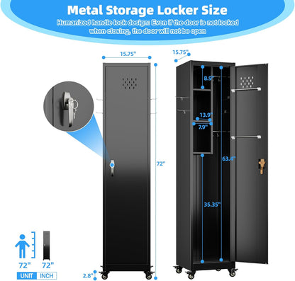 15.75 in Wide Garage Storage Cabinet, Metal Storage Cabinet with Wheels and 2 Adjustable Shelves for Home Offices, Gyms and Pantries, Black