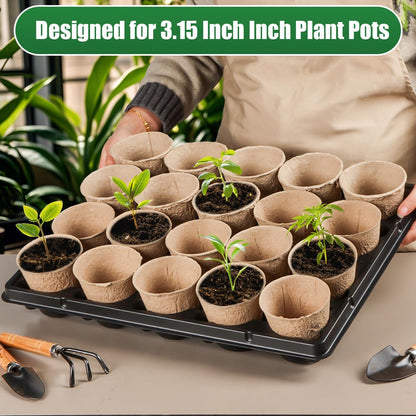 20 Cell Plant Trays for Carrying 3 inch Round Nursery Pots, Sturdy Plastic Trays Suitable for Holding 100 pcs Peat Pots (5 Packs)