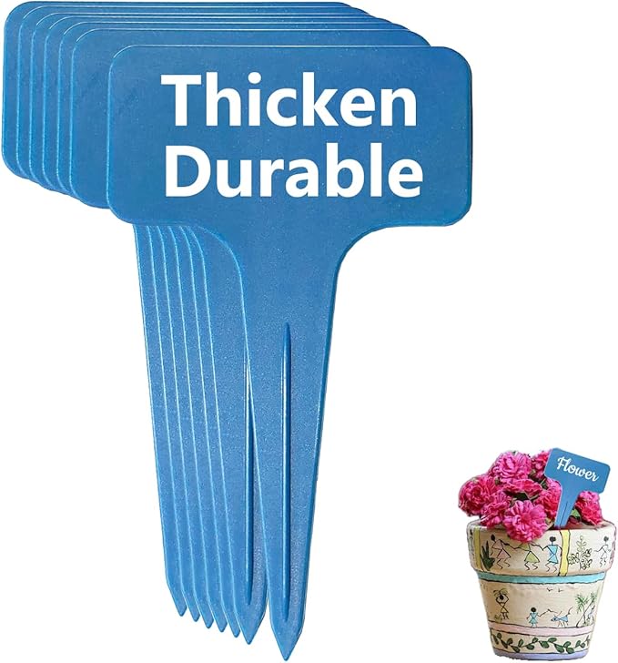 Blue Thick Plant Garden Labels, Plastic T-Type Nursery Markers Tags(100 Pcs)