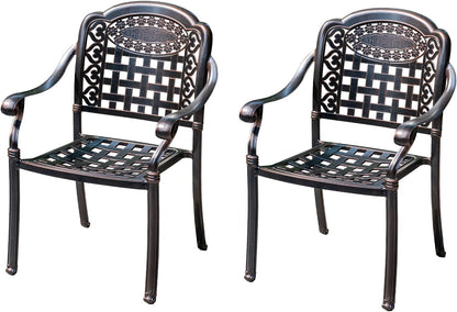 Outdoor Dining Chair Cast Aluminum Patio Chairs Set of 2 All-Weather Patio Dining Chair with Adjustable Feet for Backyard Garden (Square Lattice Chair)
