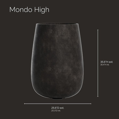 Mondo High Tall Planter – Brown Stone Finish – Fiberglass Indoor/Outdoor and Weather-Resistant Round Planter (25.6" D x 35.6" H Exterior, 20.3" D x 35.4" H Interior)
