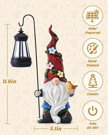 Christmas Gnomes Outdoor Statue with Solar Lights,Solar Garden Gnomes Decorations for Yard Patio Outside Gnome Garden Decor, Gnomes Gifts for Women Mom
