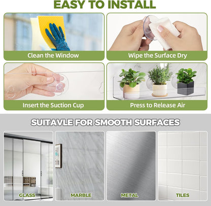 Windproof Window Plant Shelves 6 Pack - 15" Suction Cup Floating Shelf Set for Indoor Plants, Herb Gardens, Books & Decor, Bathroom and Kitchen Space-Saving Wall-Mounted Clear Acrylic Sill Extender