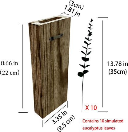 2 Pieces Wooden Wall Hanging Plant Pots Vase Contains Artificial Green Plants for Indoor Fake Plants Greenery Flowers, Modern Planters for Bathroom, Living Room, Kitchen Decor, (Wood Color)