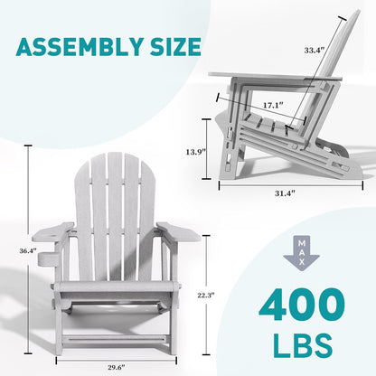 Adirondack Chairs Set of 4, Tool-Free Assembly All-Weather Plastic Adirondack Chairs, HDPE Fire Pit Chairs with Cup Holder, Outdoor Chair for Patio Garden (Grey)