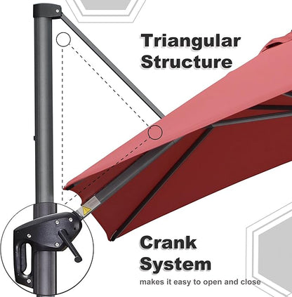 PURPLE LEAF 10' X 13' Patio Umbrella Outdoor Cantilever Rectangle Umbrella Aluminum Offset Umbrella with 360-degree Rotation for Garden Deck Pool Patio Terra
