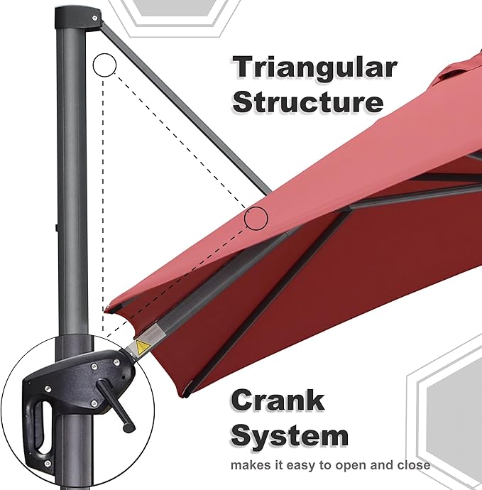 PURPLE LEAF 9' X 11.5' Patio Umbrella Outdoor Cantilever Rectangle Umbrella Aluminum Offset Umbrella with 360-degree Rotation for Garden Deck Pool Patio Terra