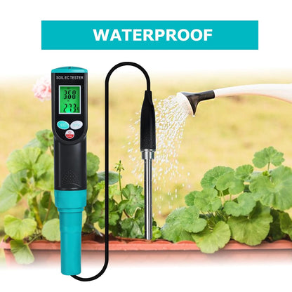 Digital Soil EC Meter, 2-in-1 EC and Temperature Meter with Corded EC Sensor Electrode, Backlight LCD Display, ATC Function 0~50℃, Portable Plant EC Meter for Gardening, Farming and Outdoor Plants