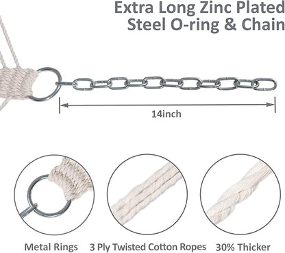 SUNCREAT Double Hammock, Extra Large Quilted Fabric Swing with Hardwood Spreader Bars & Detachable Pillow, Heavy Duty, Perfect for Indoor/Outdoor Patio, Deck, Yard, Blue&Aqua