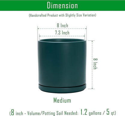D'vine Dev Set of 2 Plants Pots, 8 Inch Ceramic Planter Pot for Plants with Drainage Hole and Saucer, Teal, 94-V-D-9