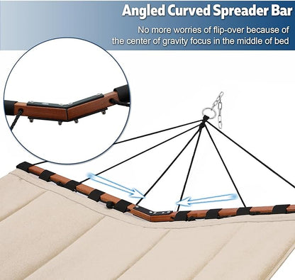 TegerDeger 12FT 2 Person Hammock Large Hammock 450LB Capacity with V Shaped Hardwood Spreader Bar & Nylon Rope for Outside, Patio, Garden, Backyard, Beach, Poolside - Lake Blue