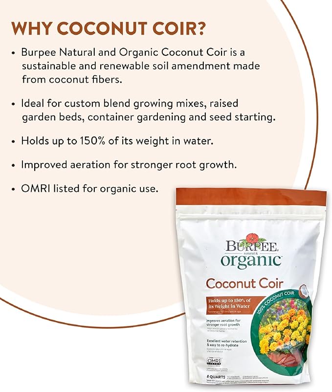 Burpee Natural & Organic Coconut Coir, 8 Quart, (1 Pack)
