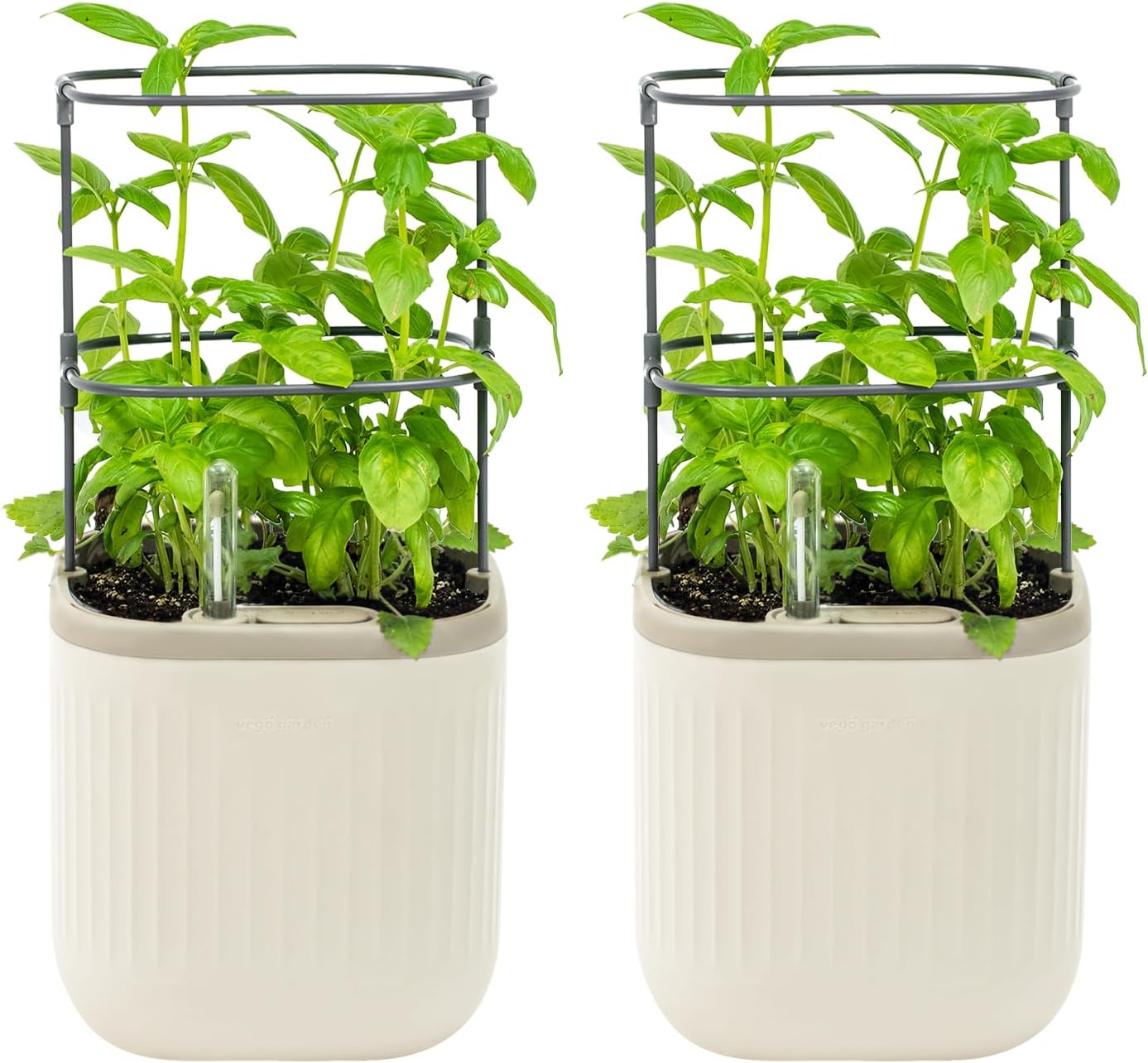 Vego garden Mini Planter Indoor Pots with Trellis Self-Watering Herb Countertop Planter for Climbing Vegetables Flowers Mint Plants Cage 2 Pack- Cream White