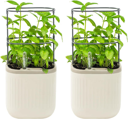Vego garden Mini Planter Indoor Pots with Trellis Self-Watering Herb Countertop Planter for Climbing Vegetables Flowers Mint Plants Cage 2 Pack- Cream White