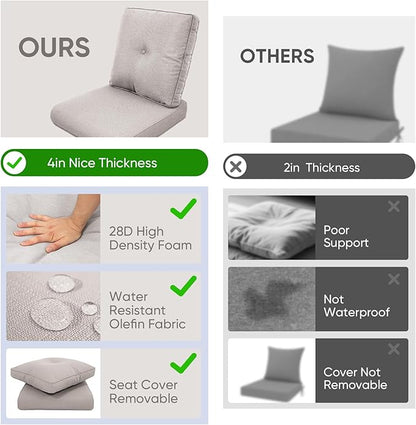 Outdoor Chair Cushions for Patio Furniture - 1 Pack Outside High Back Thick Water-Resistant Cushion 22x24 with Zipper Cover for Wicker Glider Rocking Chairs Loveseat Couch – Beige/Buckle