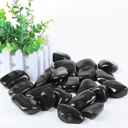 10lbs Black Rocks for Planters 1"-2" Natural Decorative River Pebbles Black Polished Pebbles for Plants Garden Decorative Stones for Outdoor Landscaping, Plants, Vase Filler Fish Tank Aquariums
