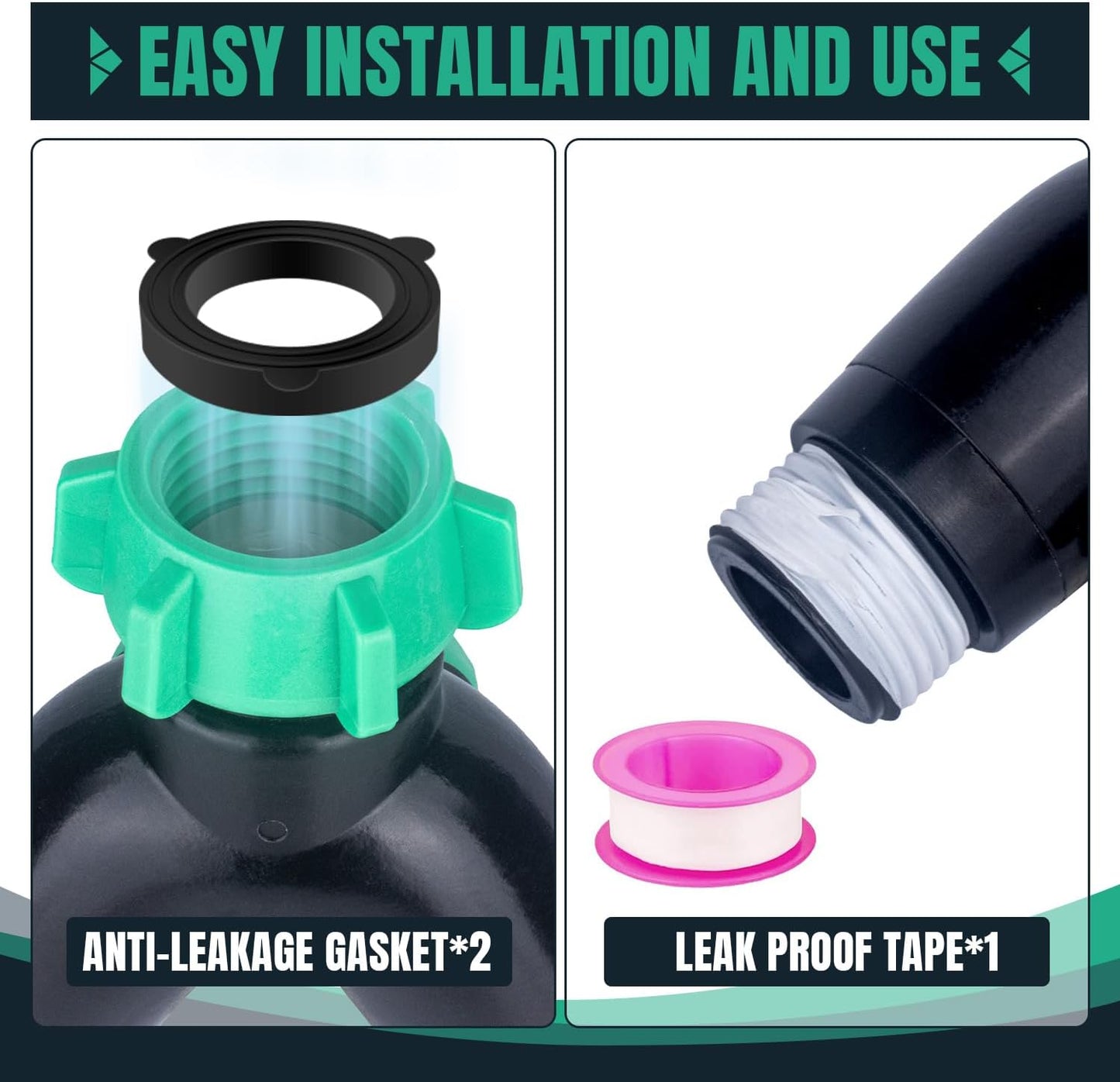 2 Pack Garden Hose Splitter 2 Ways Water Hose Splitter Heavy Duty Plastic 3/4" Hose Y Splitter Outdoor Faucet Splitter with Leak Proof Tape and 4 Extra Rubber Gaskets